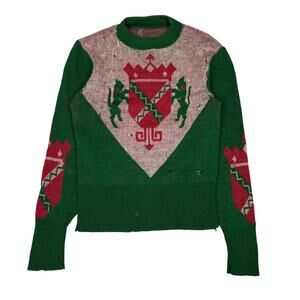 Vintage 40s Glengarry Knit Novelty Crest Sweater 17x22 Grunge Women's Small